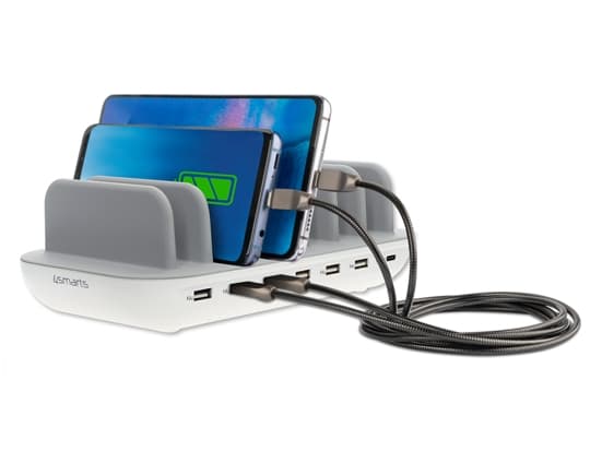 4smarts 2charge Office - Ladestasjon - 60 watt - 2.4 A - 7 utgangskontakter (USB, 24 pin USB-C) - hvit