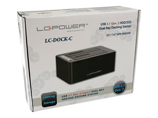 LC Power LC-DOCK-C - HDD-dokkestasjon - brønner: 2 - 2,5" / 3,5" delt - SATA - USB 3.1 (Gen 2) - svart