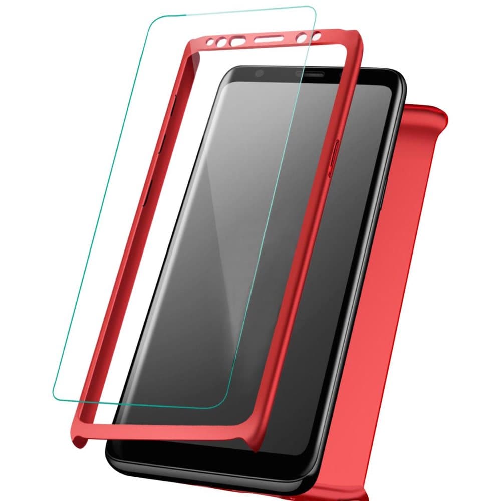 Hårt skal + glas för Samsung Galaxy S10 Resistenta Hård-Plast 360 Smidig Röd