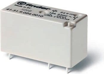 FINDER-piirilevyrele 12A, 1CO, 24V DC-kela. 3,5 mm:n tappiväli. Matala profiili. Kosketinmateriaali AgNi