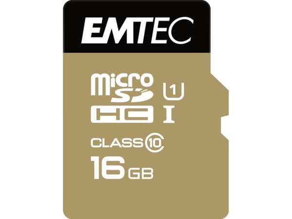 EMTEC Gold+ - Flashminnekort (SD-adapter inkludert) - 16 GB - Class 10 - microSD - gull