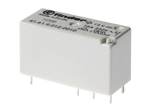 FINDER Printrelæ 8A, 2CO, 12V DC spole. 5 mm benafstand. Low profile. Kontaktmateriale AgNi, Sokkel 95.05 kan også benyttes (08.22.000.880)
