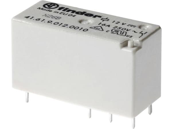 FINDER Printrelæ 8A, 2CO, 12V DC spole. 5 mm benafstand. Low profile. Kontaktmateriale AgNi, Sokkel 95.05 kan også benyttes (08.22.000.880)