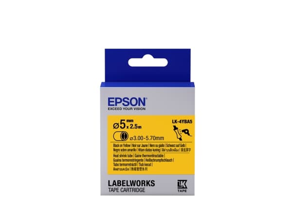 Epson LabelWorks LK-4YBA5 - Svart på gult - Rulle (0,3 cm x 2,5 m) 1 rulle (rullar) rör - för LabelWorks LW-1000, 300, 400, 600, 700, 900, K400, Z500