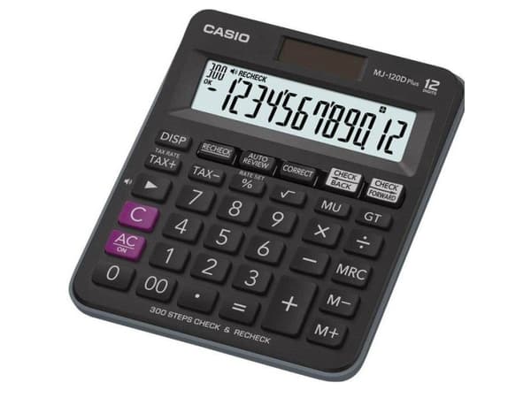 Casio MJ-120D Plus, Desktop, Grunnleggende, 12 sifre, Batteri/Solcelle, Sort
