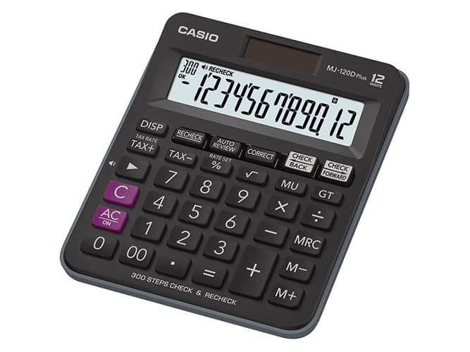 Casio MJ-120D Plus, Skrivbord, Grundläggande, 12 siffror, Batteri/solcell, Svart