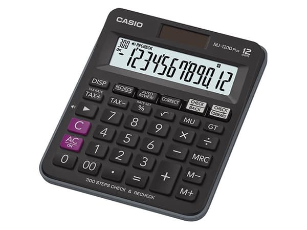 Casio MJ-120D Plus, Skrivbord, Grundläggande, 12 siffror, Batteri/solcell, Svart Svart