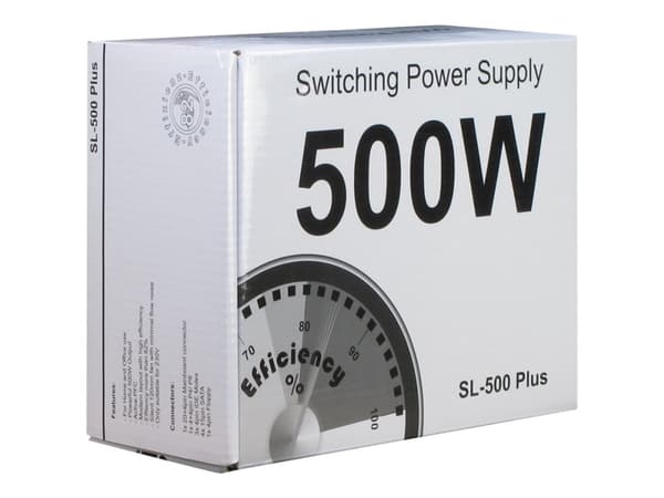 Inter-Tech SL-500 Plus, 500 W, 230 V, 50 - 60 Hz, 3 A, Aktiivinen, 120 W