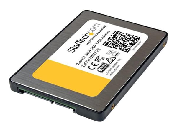 StarTech.com Dubbel M.2 NGFF SATA-adapter med RAID - Kontrollerkort (RAID) - M.2 - 2 Kanal - M.2 Card - RAID RAID 0, 1, JBOD, BIG - SATA 6Gb/s - svar Svart, Metallisk, Vit, Gul