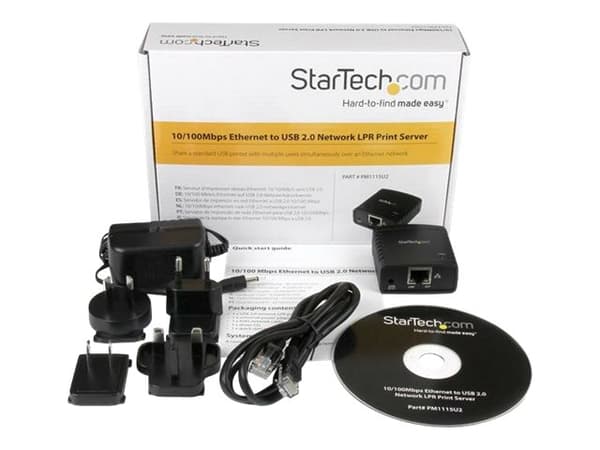 StarTech.com 10/100Mbps Ethernet to USB 2.0 Network Print Server - Windows 10 - LPR - LAN USB Print Server Adapter (PM1115U2) - Skriverserver - USB 2