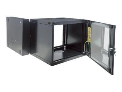 Intellinet Network Cabinet, Wall Mount (Double Section Hinged Swing Out), 15U, Usable Depth 385mm/Width 465mm, Black, Flatpack, Max 30kg, Swings out