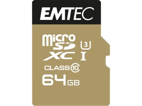 EMTEC SpeedIN' - Flashminnekort (microSDXC til SD-adapter inkludert) - 64 GB - UHS-I U3 / Class10 - 650x - microSDXC