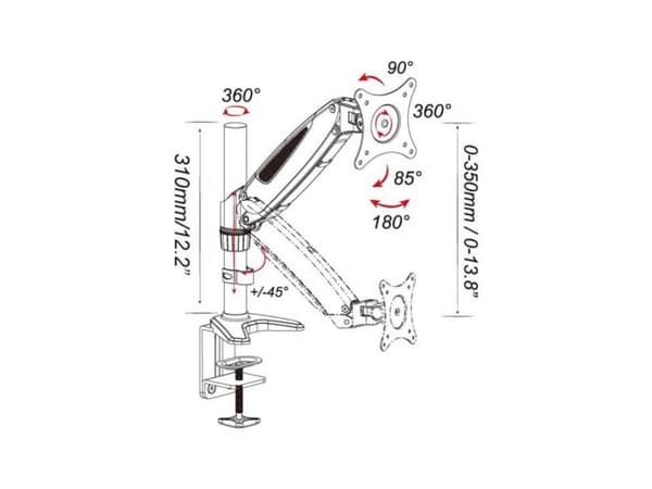 TECHly Tubular Gas - Monteringssats (bordsfäste, montering på skrivbord) - för Bildskärm - glänsande svart - skärmstorlek: 15"-27"