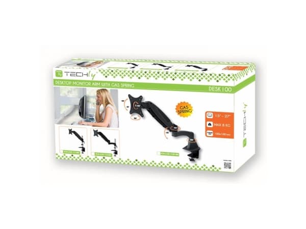 TECHly Tubular Gas - Monteringssats (bordsfäste, montering på skrivbord) - för Bildskärm - glänsande svart - skärmstorlek: 15"-27"