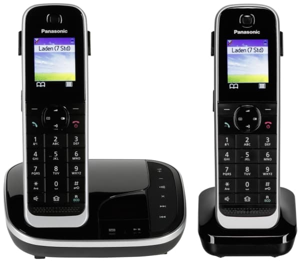 Panasonic KX-TGJ322, DECT-telefon, högtalartelefon, 250 poster, namn och visningsnummer, textmeddelanden (SMS), svart. Telefonprodukten fungerar inte