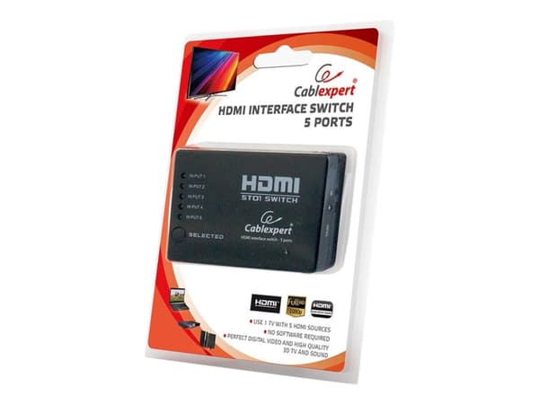 Cablexpert DSW-HDMI-53 - Video/audio switch - 5 x HDMI - stasjonær