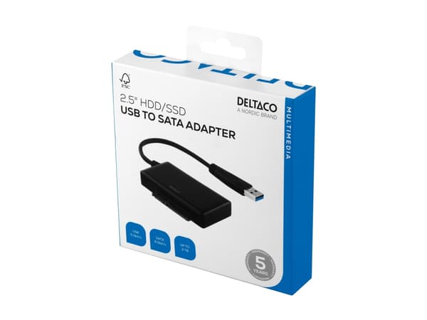 DELTACO USB3-SATA6G2 - Tallennusohjain - 2,5" - SATA 6Gb/s - 600 MBps - USB 3.0 - musta