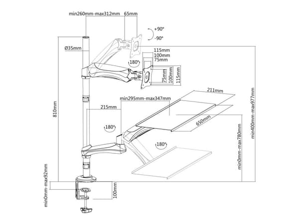 Neomounts FPMA-D500KEYB - Monteringssett - full bevegelse - for LCD-skjerm / PC-utstyr - svart - skjermstørrelse: 10"-27" - klemmemonterbar, malje, s