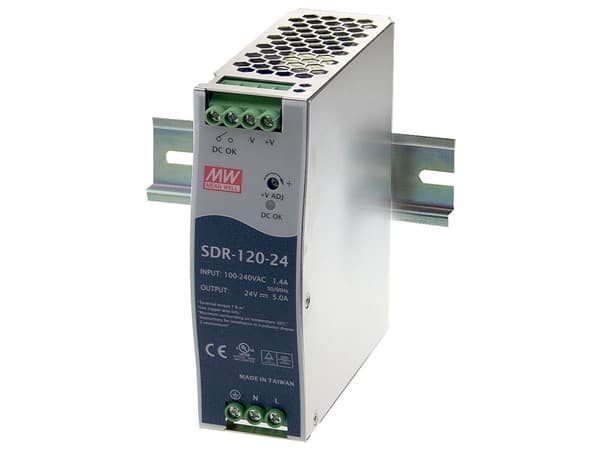 Mean Well SDR-120 series SDR-120-24 - Strømforsyning (DIN-skinnemonterbar) - AC 115/230 V - 120 watt - aktiv PFC