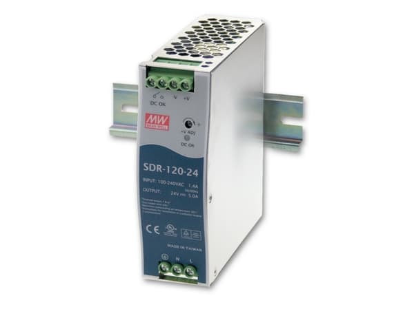 Mean Well SDR-120 series SDR-120-24 - Strømforsyning (DIN-skinnemonterbar) - AC 115/230 V - 120 watt - aktiv PFC