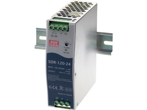 Mean Well SDR-120 series SDR-120-24 - Strømforsyning (DIN-skinnemonterbar) - AC 115/230 V - 120 watt - aktiv PFC