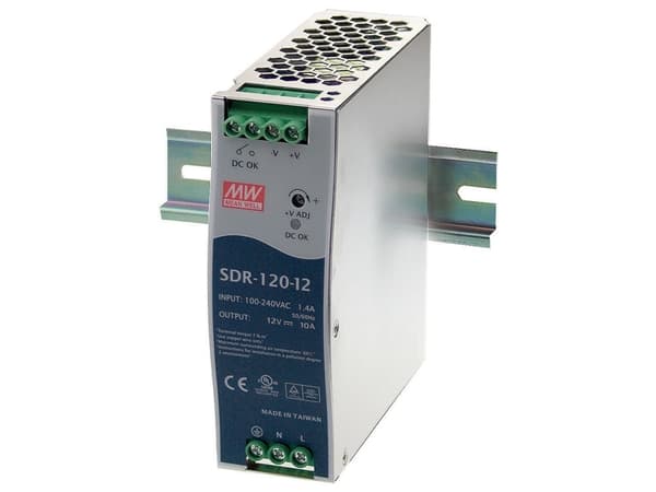 Mean Well SDR-120 series SDR-120-12 - Strømforsyning (DIN-skinnemonterbar) - AC 115/230 V - 120 watt - PFC