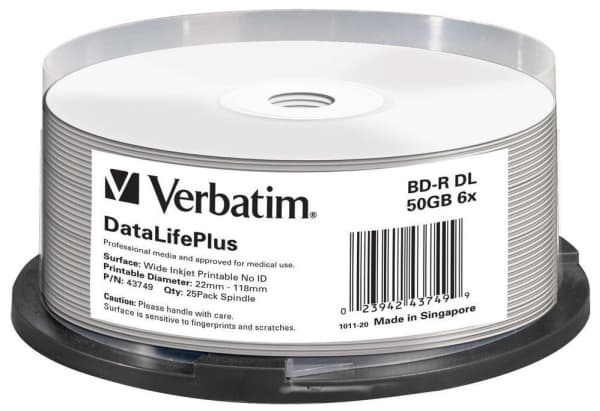 Verbatim DataLifePlus - 25 x BD-R DL - 50 GB 6x - bred utskrivbar yta - spindel
