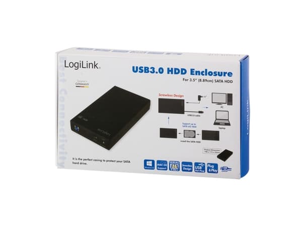 LogiLink UA0276, HDD-kabinett, 3.5", SATA, Serial ATA II, Serial ATA III, 5 Gbit/s, USB-tilkobling, Sort