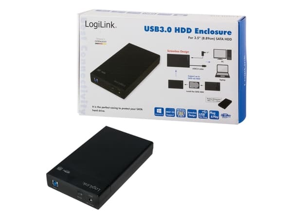LogiLink UA0276, HDD-kabinett, 3.5", SATA, Serial ATA II, Serial ATA III, 5 Gbit/s, USB-tilkobling, Sort