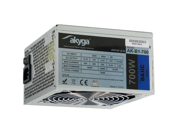 Akyga Basic Series AK-B1-700 - Strømforsyning (intern) - ATX12V 2.31 - AC 230 V - 700 watt - PFC - grå