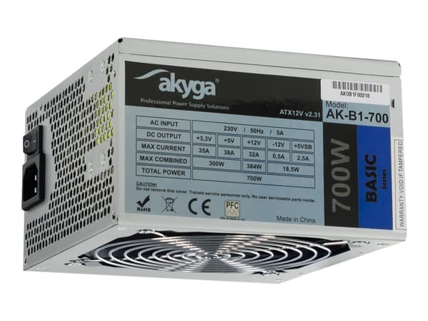 Akyga Basic Series AK-B1-700 - Strømforsyning (intern) - ATX12V 2.31 - AC 230 V - 700 watt - PFC - grå