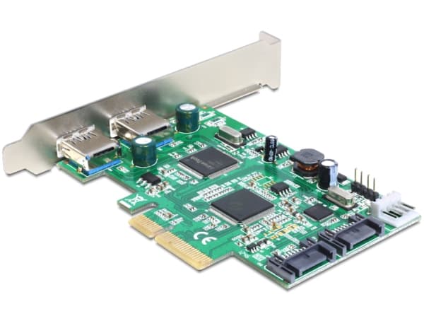 DeLock PCI Express-kort > 2 x ekstern USB 3.0, 2 x intern SATA 6 Gb/s - Speicher/USB3.0-kontroller - USB 3.0 / SATA 6 Gb/s - 600 MBps - PCIe 2.0 x4 (