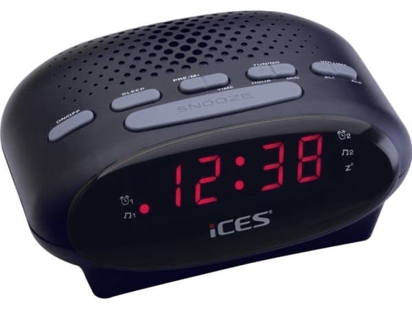 Ices ICR-210, Kello, FM, PLL, LED, 1,52 cm (0.6"), Musta, 3 V