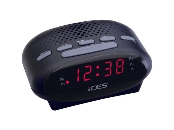 Ices ICR-210, Kello, FM, PLL, LED, 1,52 cm (0.6"), Musta, 3 V