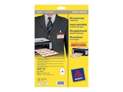 Avery Name Badges Printable inserts - Hvit - 54 x 90 mm - 190 g/m² - 200 kort (20 ark x 10) navneskiltkort