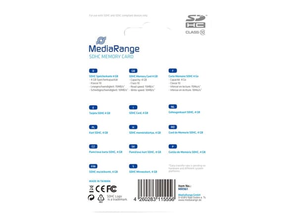 MediaRange - Flashminnekort - 4 GB - Class 10 - SDHC - blå