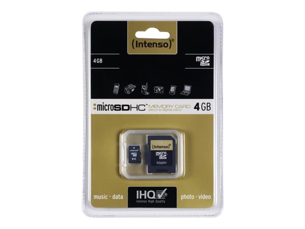 Intenso - Flashminnekort (microSDHC til SD-adapter inkludert) - 4 GB - microSDHC
