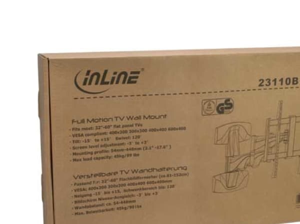 InLine 23110B, 94 cm (37"), 177,8 cm (70"), 300 x 300 mm, 600 x 400 mm, -15 - 15°, 120