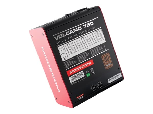 ModeCom Volcano 750 - Strømforsyning (intern) - ATX12V 2.31 - AC 230 V - 750 watt - aktiv PFC - svart, rød
