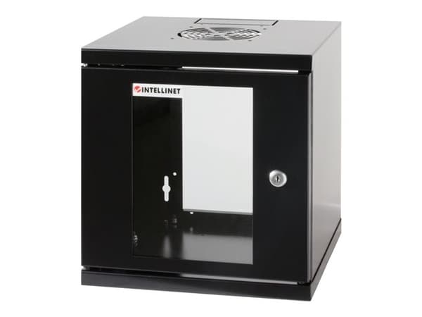 Intellinet Network Cabinet, Wall Mount (Standard), 15U, Usable Depth 260mm/Width 510mm, Black, Flatpack, Max 60kg, Metal & Glass Door, Back Panel, Re