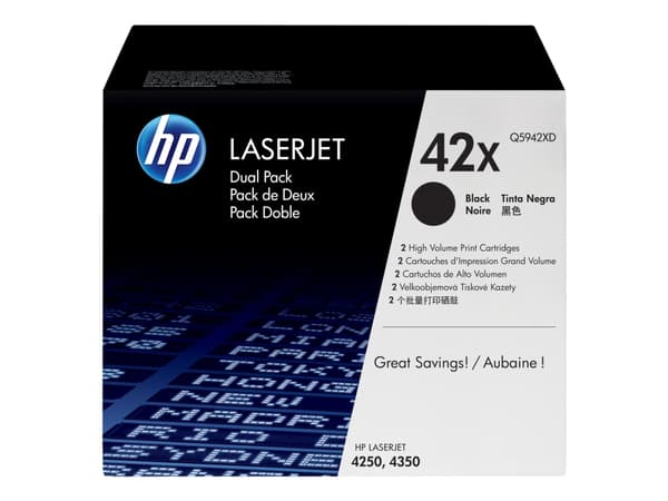 HP 42X - 2-pack - Lång livslängd - svart - original - LaserJet - tonerkassett (Q5942XD) - för LaserJet 4240, 4250, 4350
