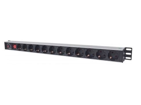 Intellinet 714044, 1U, Horisontal, Aluminium, Sort, 12 AC-utganger, Type F Sort