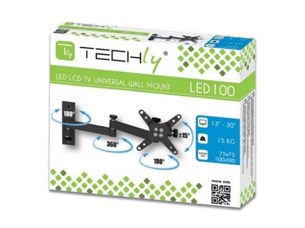 Techly LED 100 - Asennussarja (Pivot Arm Wall Mount) LCD-TV:lle - Musta - Näytön koko: 33-76,2 cm (13 in-30 in)