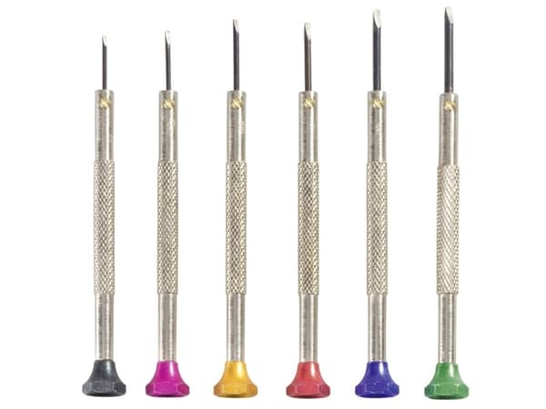 TOOLCRAFT 12-delars skruvmejsel för urmakare 12 delar Bladbredd: 0,8 mm, 1 mm, 1,2 mm, 1,4 mm, 1,6 mm, 1,8 mm