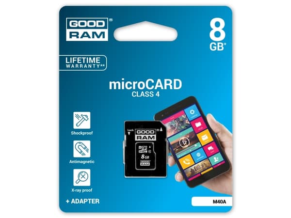 Goodram M40A, 8 GB, MicroSDHC, Klasse 4, UHS-I, 15 MB/s, 4 MB/s