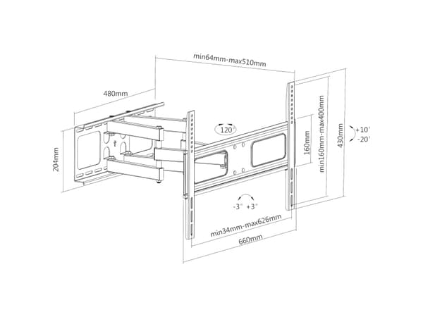 InLine 23110A, 177,8 cm (70"), 200 x 200 mm, 600 x 400 mm, -20 - 10°, -60 - 60°, sortering