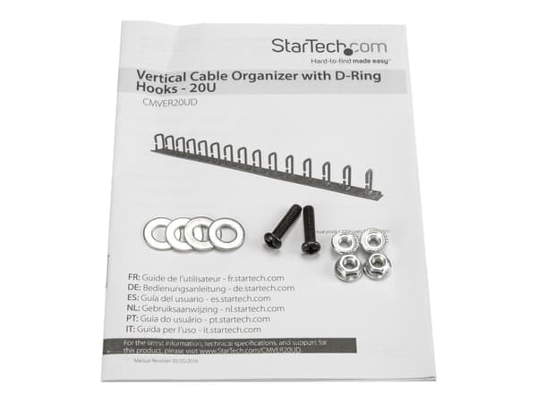 StarTech.com Vertical 0U Server Rack Cable Management m/ D-Ring kroker - 20U Network Rack Cord Manager Panel - 3 fot Wire Organizer (CMVER20UD) - D-R