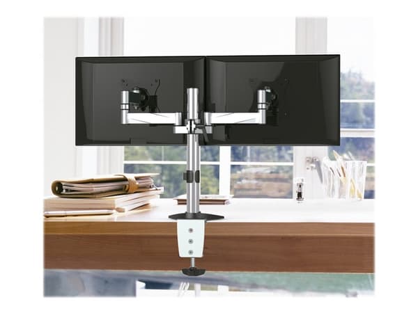 Maclean MC-714 - Monteringssats (bordsfäste, 2 justerbara armar) - för 2 LCD-bildskärmar - gjuten aluminium - svart, silver - skärmstorlek: 13"-27"