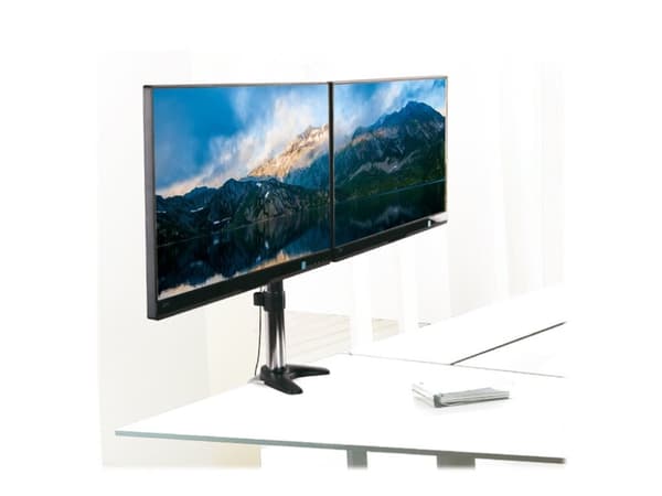 Maclean MC-714 - Monteringssats (bordsfäste, 2 justerbara armar) - för 2 LCD-bildskärmar - gjuten aluminium - svart, silver - skärmstorlek: 13"-27"