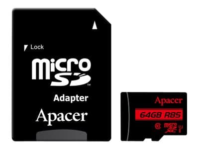 Apacer - Flashminnekort (microSDXC til SD-adapter inkludert) - 64 GB - UHS-I U1 / Class10 - microSDXC UHS-I